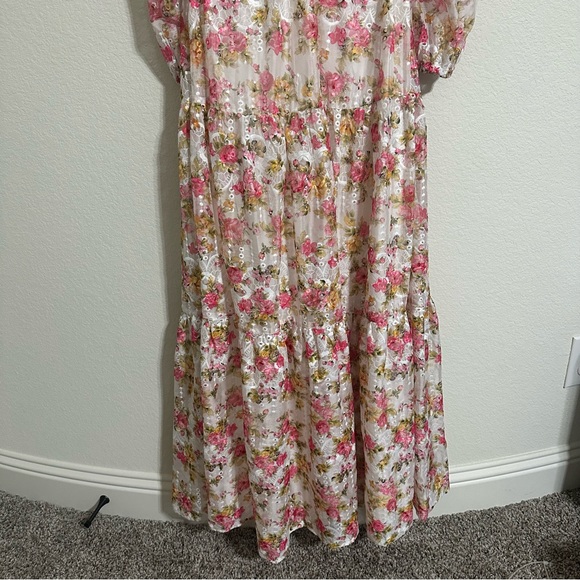 NWT GIANNI BINI Lillian Floral Print Long Sleeve Deep V-Neck Cut-Out Tiered dres - Picture 6 of 10